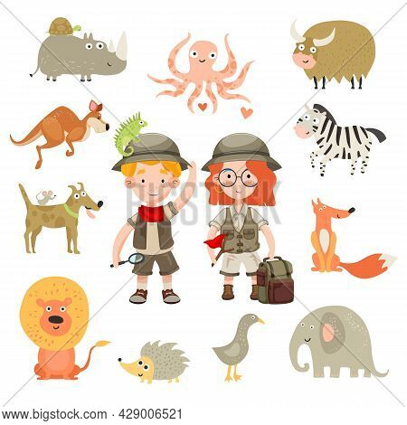 Wild Animal Kids Safari Clipart Set With Land Sea Creatures