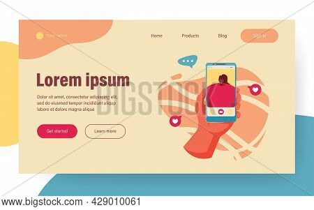 Hand Of Person Using Mobile Phone For Video Call, Talking To Girl Friend. User Holding Cellphone Wit