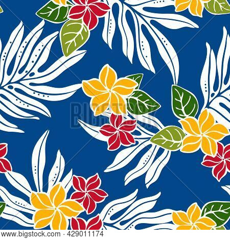 Tropical Floral Plumeria Pattern With Full Repeat For Polynesian Hawaiian Graphics