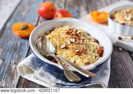 Almond Flour Apricot Crumble, Two Portions, Almonds Dressing