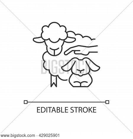 Petting Zoo Linear Icon. Interactive Zoo For Kids. Persons Able To Touch And Feed Animals. Thin Line