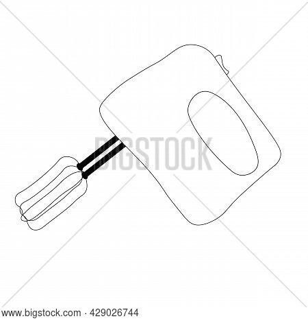 Mixer Vector Stock Illustration. Kitchen Utensils, Baking Dishes Close-up. Black And White. Isolated