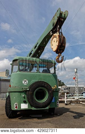 Mulhouse, France, June 26, 2021 : Crane. La Cité Du Train (train City), Formerly Named French Railwa