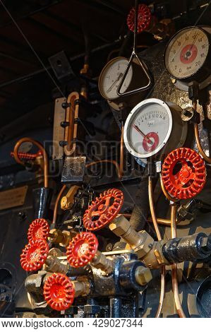 Mulhouse, France, June 26, 2021 : Dials And Wheels In Cité Du Train (train City), Formerly Named Fre
