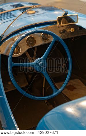 Mulhouse, France, June 28, 2021 : Talbot Driving Wheel. The Cité De L'automobile Or Schlumpf Collect