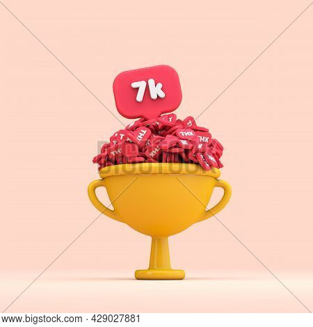 Thank You 7k Social Media Followers Celebration Trophy. 3d Render
