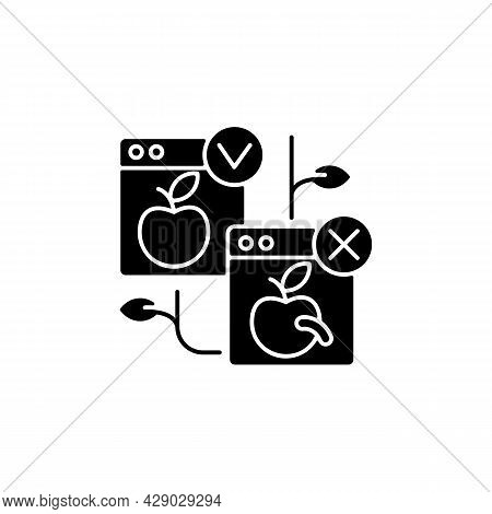 Harvest Quality Vision Black Glyph Icon. Crop Quality Control. Automated Scanner For Apple Control. 