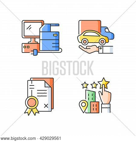 Company Image Rgb Color Icons Set. Property Right Granting. Patents And Goodwill. Technical Equipmen