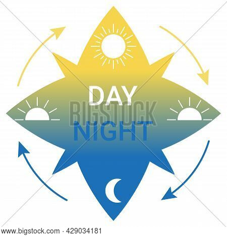 Change Day And Night Cycle, Movement Path Sun And Moon Icon. 24 Clock With Time Of Day. Circle With 
