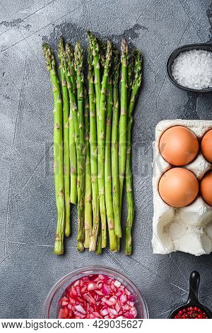 Asparagus With Eggs And French Dressing Ingredients With Dijon Mustard, Onion Chopped In Red Vinegar