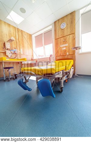 Empty New Stylish Ward For Childbirth. Maternity Hospital Modern Ward.