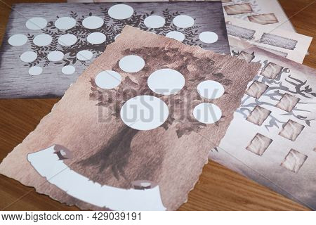 Blank Family Tree Charts On Wooden Table, Closeup