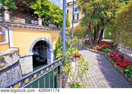 Town Of Belaggio Colorful Flower Street View, Como Lake, Lombardy Region Of Italy