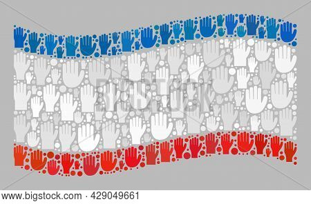 Mosaic Waving Crimea Flag Designed With Upwards Volunteer Arm Elements. Vector Vote Mosaic Waving Cr