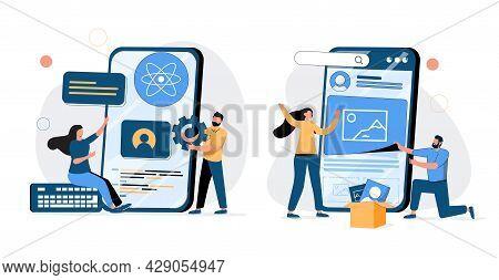 Mobile App Development Process Abstract Concept Vector Illustration Set. React Native Mobile App, Ex