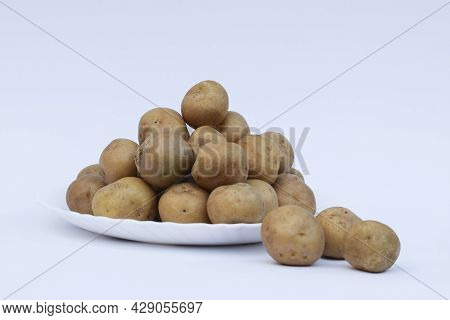 Baby Potatoes Small Round Potato From India On White Background Asian Vegetables Used In Making Many