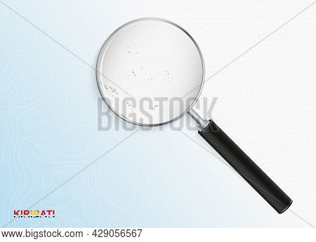 Magnifier With Map Of Kiribati On Abstract Topographic Background. Vector Map.