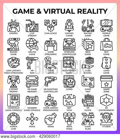 Game And Virtual Reality Icon Set In Modern Style For Ui, Ux, Web, App, Brochure, Flyer And Presenta