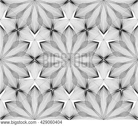 Abstract Seamless Floral Line Pattern. Arabic Line Ornament With Flower Shapes. Floral Orient Tile P