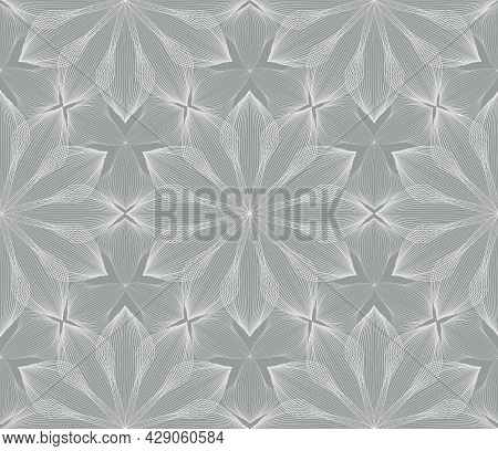 Abstract Seamless Floral Line Pattern. Arabic Line Ornament With Flower Shapes. Floral Orient Tile P