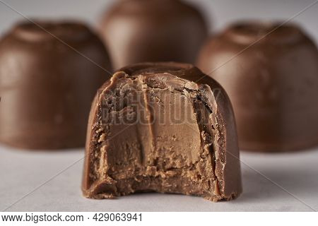 Inside Of Filled Chocolate Bonbon Close Up