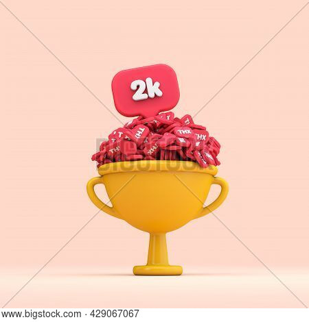 Thank You 2k Social Media Followers Celebration Trophy. 3d Render