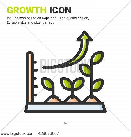 Growth Plant Icon Vector With Outline Color Style Isolated On White Background. Vector Illustration 