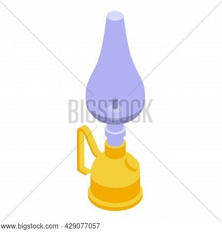 Gas Lamp Icon Isometric Vector. Kerosene Lantern. Camp Fire Flame
