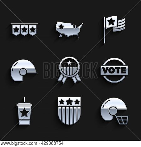 Set Medal With Star, Shield Stars, American Football Helmet, Vote, Paper Glass Straw, Baseball, Flag