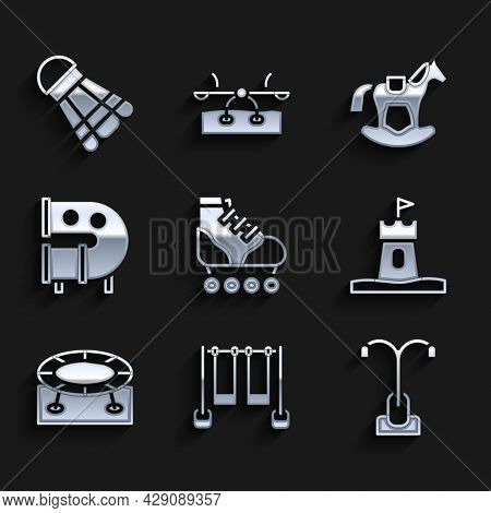 Set Roller Skate, Double Swing, Street Light, Sand Tower, Jumping Trampoline, Kid Playground Slide P