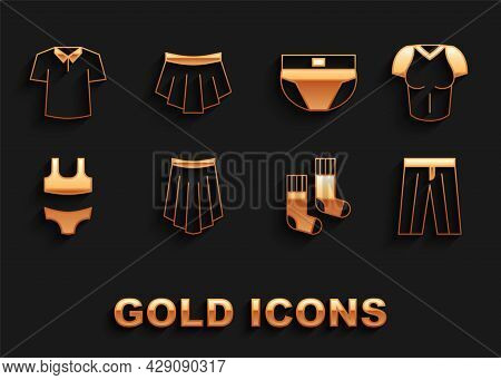 Set Skirt, T-shirt, Pants, Socks, Swimsuit, Men Underpants, Shirt And Icon. Vector