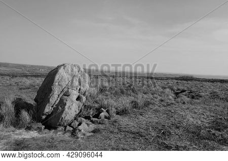 Large Old Boulder Or Standing Stone On Midgley Moor In West Yorkshire Known As Robin Hoods Penny Sto
