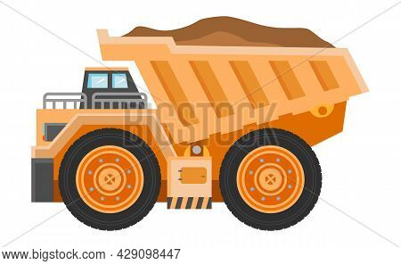 Dump Truck With Body Full Of Soil On White Background. Eps 10.