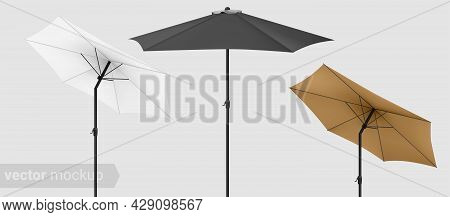 Beach Sunshade Mockup. Seashore Pool Hotel, Sun Protecting Parasol. 3d Realistic Mockup Design.