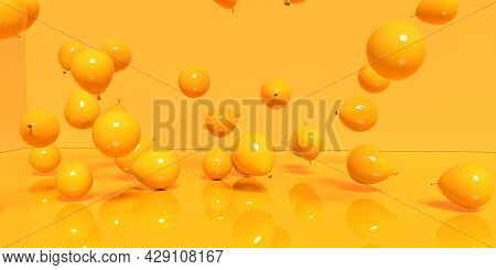 Scattered Balloons On A Colored Background - 3d Render