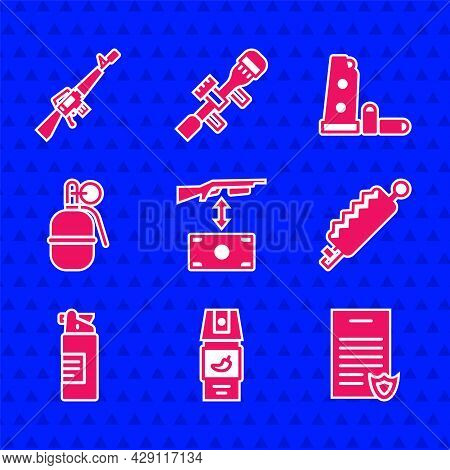 Set Buying Assault Rifle, Pepper Spray, Firearms License Certificate, Trap Hunting, Weapons Oil Bott