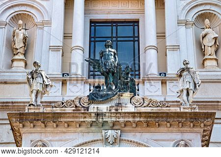 Bronze Sculpture Of Saint Alexander (patron Of The Bergamo City) On The Roman Catholic Bergamo Cathe