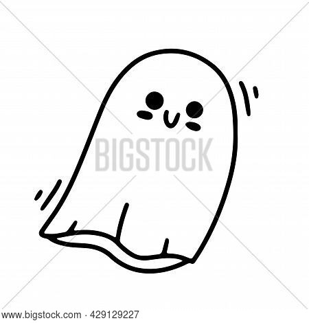 A Funny Doodle Style Ghost. Halloween Concept. Coloring. Vector Illustration