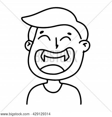Vampire Laughs In Doodle Style. Halloween Concept. Coloring. Vector Illustration
