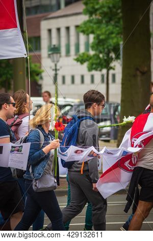 August 07, 2021, The Hague, Netherlands, Belarusian Protestors On The Peaceful Meeting Demand Freedo
