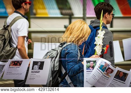 August 07, 2021, The Hague, Netherlands, Belarusian Protestors On The Peaceful Meeting Demand Freedo