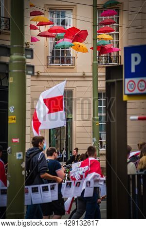 August 07, 2021, The Hague, Netherlands, Belarusian Protestors On The Peaceful Meeting Demand Freedo