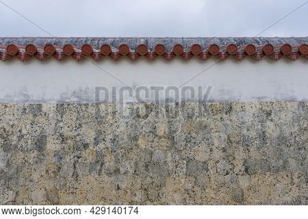 Close Up Of Shurijo Castle Wall Rampart In Okinawa,japan.