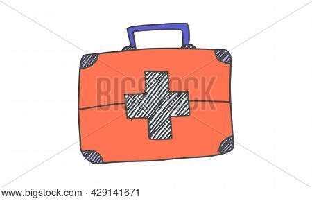 Doctor Suitcase Bright With Cross Emblem. Sketch New Vers