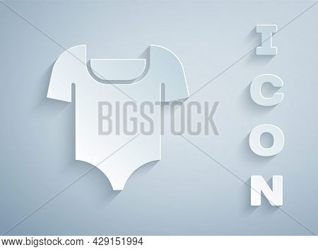 Paper Cut Summer Beach Swimsuit Icon Isolated On Grey Background. Beach Women Fashion. Paper Art Sty