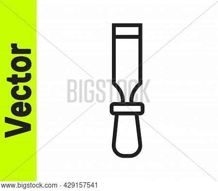 Black Line Chisel Tool For Wood Icon Isolated On White Background. Vector