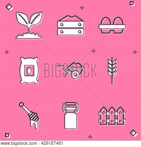 Set Plant, Bag Of Flour, Chicken Egg In Box, Pack Full Seeds Plant, Wheelbarrow With Dirt, Wheat, Ho