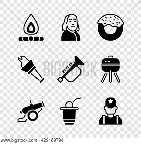 Set Campfire, Benjamin Franklin, Donut, Cannon, Beer Pong Game, Sheriff Cowboy, Torch Flame And Trum