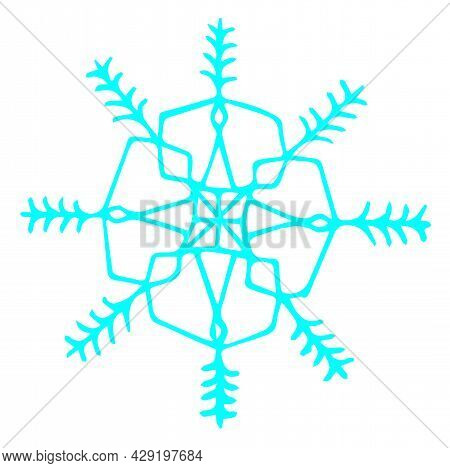 Blue Snowflake In Cartoon Style. Winter, New Year, Christmas. Vector Stock Illustration Isolated On 