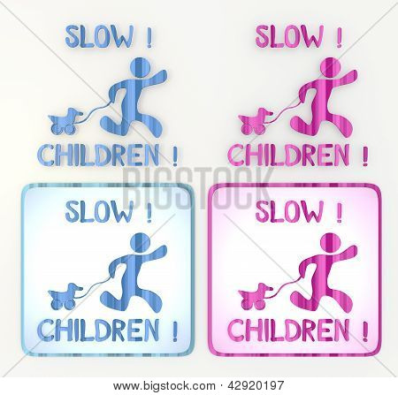 coltish langsom børn med legetøj ikon i pink og blå